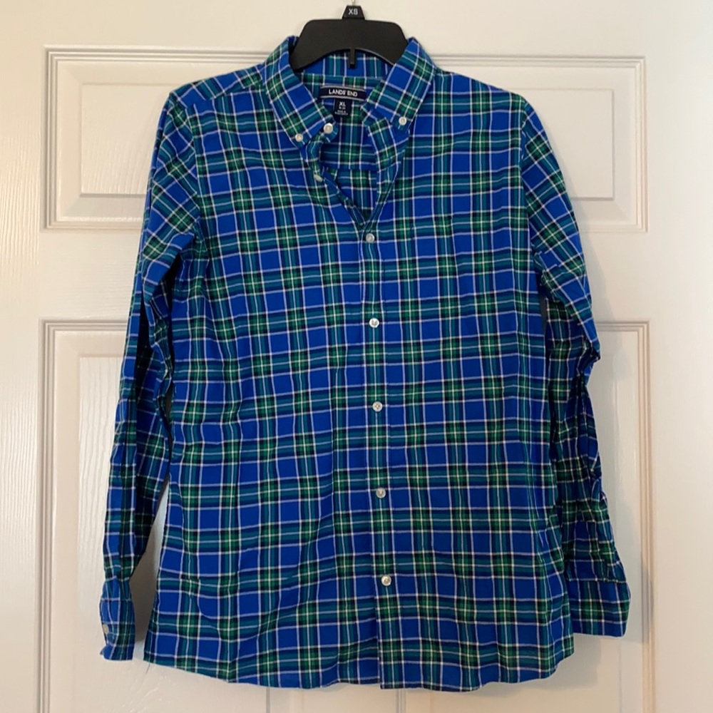 Lands’ End Boys XL 18/20 Button Down Plaid Shirt